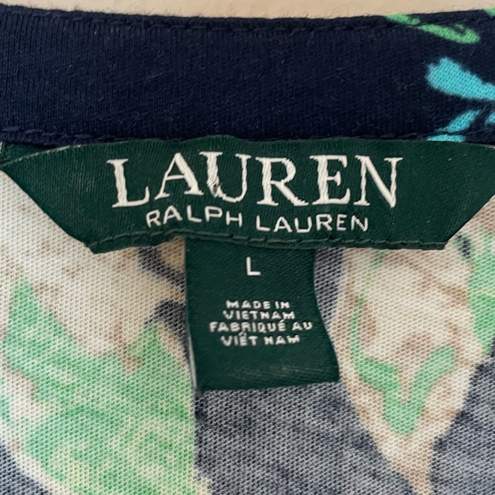 Lauren Ralph Lauren Navy Blue Floral Long Sleeve Blouse Top Size Large - Picture 11 of 13